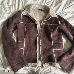 VINTAGE Fox Brown Shearling and Suede Jacket with backprint